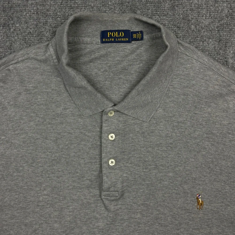 Polo Ralph Lauren Polo Shirt Mens 2XB Grey Short Sleeve Cotton Flesh Pony Logo